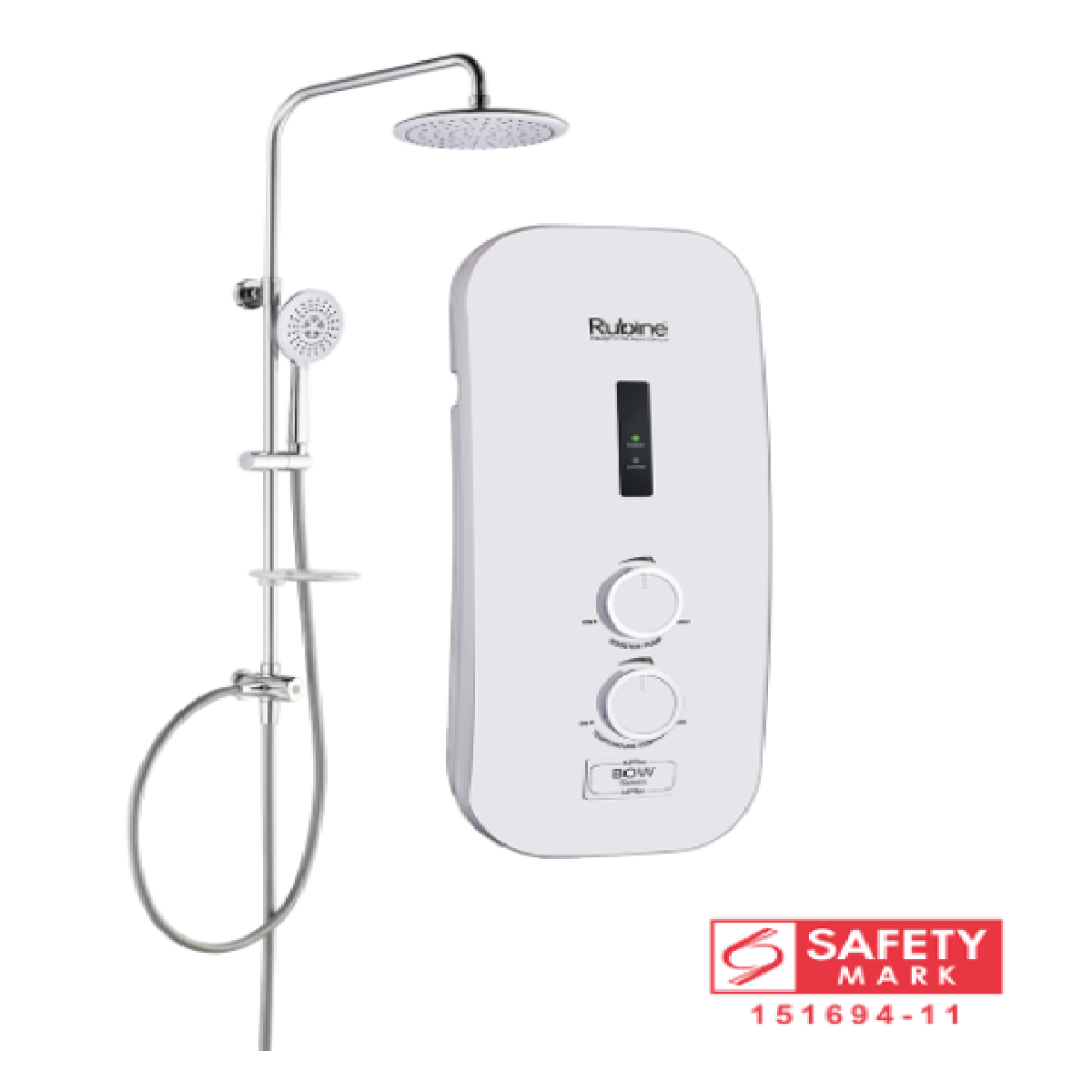 Rubine RWH-2388WHP WHITE Instant Heater With Rain Shower